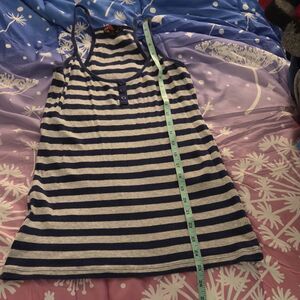 Vintage Rue 21 Women's Navy White Striped Racerback Button Tank Top Size L Y2K